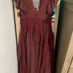 Free people Burgundy Lace Maxi Dress